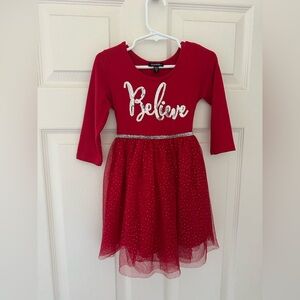 Red 'Believe Christmas' Dress with Silver Accents